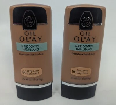 LOT OF 2 - OIL OF OLAY SHINE CONTROL FOUNDATION 86 DEEP BEIGE 1.1FL OZ - Image 1 of 3