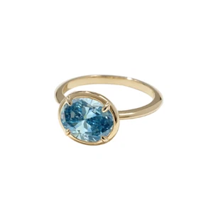 Gold Diamond Ring IGI Fancy Vivid Blue Oval 1.80 Carat Lab Grown 18K Yellow Band - Picture 1 of 9