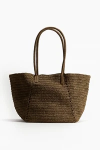 new H&M HM h m x THE WHITE LOTUS straw shopper tote dark khaki green bag - Picture 1 of 2