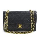 Auth Chanel Matelasse Double Flap Chain Shoulder Bag Black/Gold Leather E58466g
