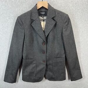 Express Blazer Suit Jacket Sz 3/4 Womens Gray 3 Button Wool Cashmere NWT Stretch