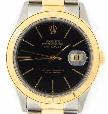 Mens Rolex Datejust Turn-O-Graph Thunderbird 18K Gold & Steel Watch Black 16263 - Image 1 of 4
