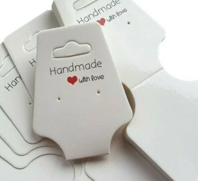JEWELS AND TOOLS UK Jewellery Display Cards Necklace Bracelet Earring 'Handmade With Love' White