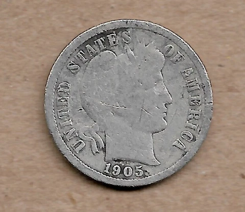 1905 'o'  BARBER DIME - 10 cents - Vintage  SILVER Coin - Set filler Cover