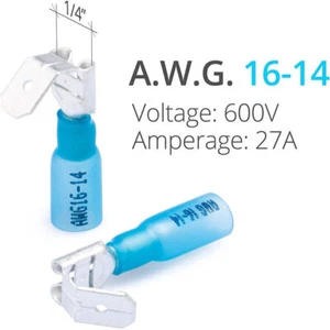 100PCS 16-14 Wire Gauge Heat Shrink Piggyback 3 Way Connector Terminals Kit Blue - Picture 1 of 10