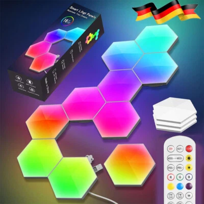 12 Stück Hexagon LED Panel RGB Sechseck Wandleuchte Gaming Wand Licht Musik Sync - Bild 1 von 4