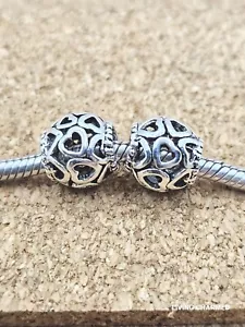 Lotto 2 perline charm europei autentici cuori aperti tutto argento distanziatore - Foto 1 di 2