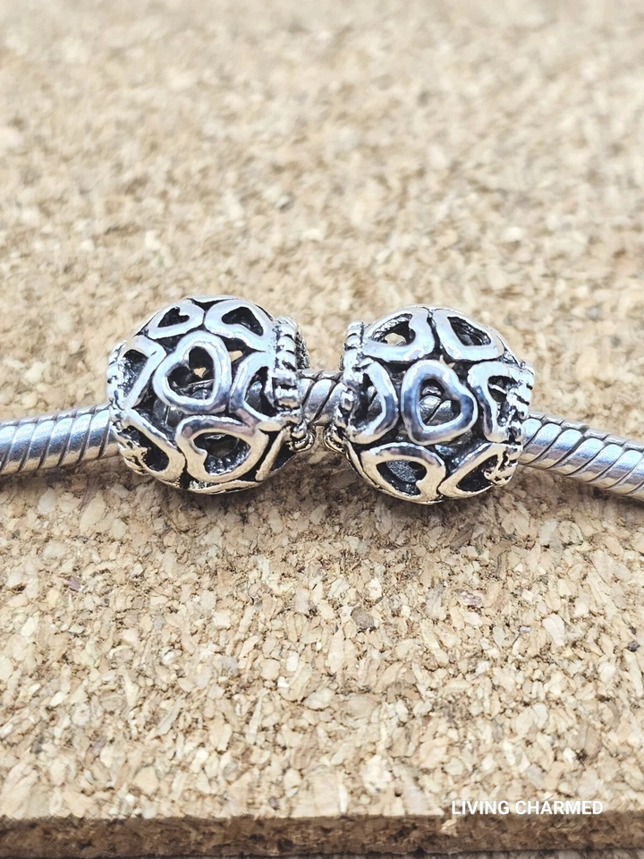 2 X подлинный открытый сердца по всему серебро прокладка Европейский подвеска бисер лот - Изображение 1 из 2