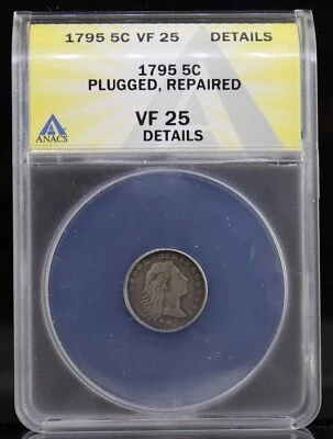 Media moneda de diez centavos 1795 cabello suelto ANACS VF25-detalles enchufados/reparados Foto 1 de 4