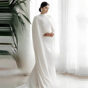 Muslim Wedding Dresses Mermaid Shawl Bride Gowns HighNeck Formal Vestidos Novias - Picture 1 of 8
