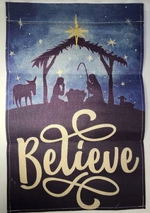 Nativity Believe Garden Flag 12in x 18in Christmas Burlap Double Sided New - Picture 1 of 3