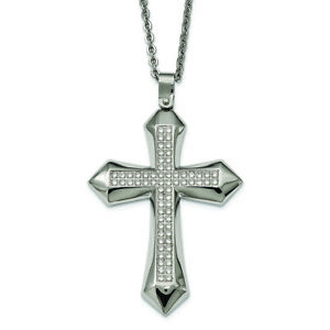 Chisel Stainless Steel Polished CZ Cross Necklace 24" SRN2097-24