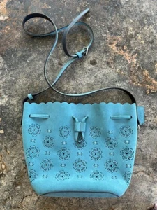 COACH preloved small turquoise suede bucket bag with drawstring and peonies - Picture 1 of 8