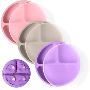 Suction Plates with Lids for Babies & Toddlers - 100% Silicone, Dinnerware Stays - Picture 1 of 12