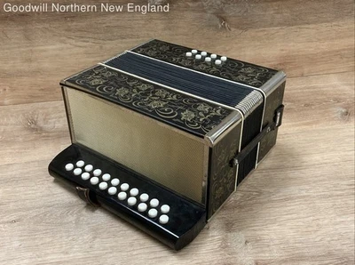 Acordeón botón diatónico vintage melodeón negro con diseño floral 21 Alemania Oriental Foto 1 de 4