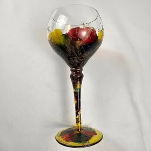 2 Romania Royal Danube Crystal Wine Glass Stemware Abstract Hand Paintd Set Of 2 - Picture 1 of 15