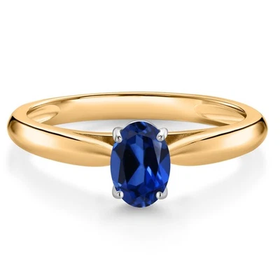 0.60 Ct  Created Sapphire 10K Yellow and White Gold Solitaire Engagement Ring - Image 1 of 4