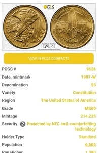 1987 W US Gold $5 Constitution Commemorative PCGS MS69. RD12 - Picture 1 of 4