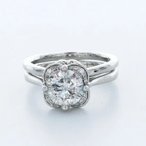 Set Anello di Fidanzamento 1 1/2 Carato H SI2 Taglio Tondo Diamanti Naturali Certificati Plat - Foto 1 di 7