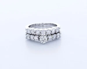 Vintage-Seitensteinring 1,9 kt natürlicher Diamant H/SI1 Rundschliff 14 K Gold Krappen - Bild 1 von 4