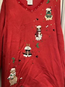 Quacker Factory Red Xmas Holiday Theme Dog Sweater With Mistletoe & Sequins 3X - Picture 1 of 17
