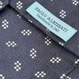 Paolo Albizzati Navy Blue Textured Geometric Handmade Designer Silk Tie Made IT - Picture 1 of 4