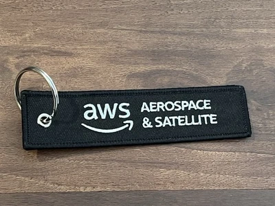 New AWS Amazon Aerospace & Satellite Black Keychain Swag Employee Item - Image 1 of 4
