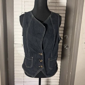 LIVE A LITTLE LAL Dark Denim Retro Vest with Bronze Button Details, Size Small - Picture 1 of 3