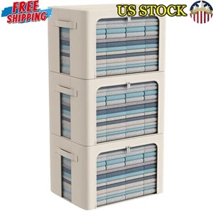 3Pack Large Storage Boxes W/ Clear Window Stackable Foldable Organizer Large-66L - Picture 1 of 7