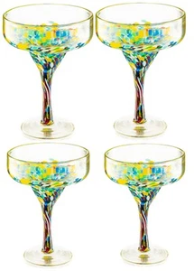 Margarita Glasses – Set of 4 - Luxury Hand Blown Confetti Margaritas, Cocktai... - Picture 1 of 6