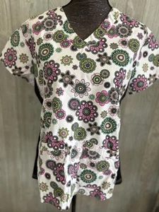 Green Town Women Size S Multicolor Floral Scrub Medical Top - Picture 1 of 8