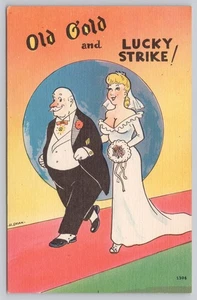Antigua postal de lino humor vintage sin publicar Gold and Lucky Strike - Imagen 1 de 2
