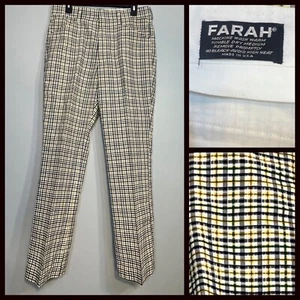 Vintage Farah Herren Hose gelb blau grün kariert weites Bein Polyester 70er USA - Bild 1 von 13