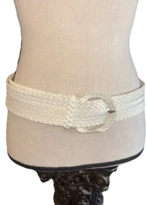 👠🥋Women’s White Synthetic Leather Braided Wide Belt 44” Long 1 7/8”Wide - Picture 1 of 4