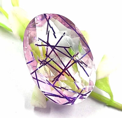 Lab Grown Certified 50 Ct Purple Rutilated Quartz Oaval Cut Loose Gemstone 4JKG - Image 1 of 4