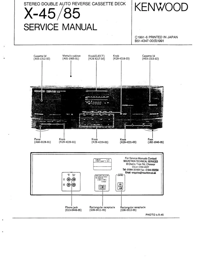 Servizio Manuale di Istruzioni per Kenwood X-45, X-85 - Immagine 1 di 1