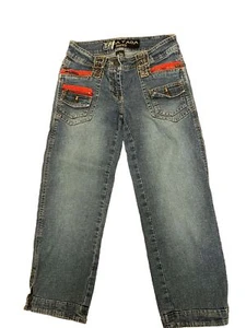 Kigs Yada Yada Blue Jeans Pants Red Details 4 Pockets with 8 Zippers Size 5 - Picture 1 of 11