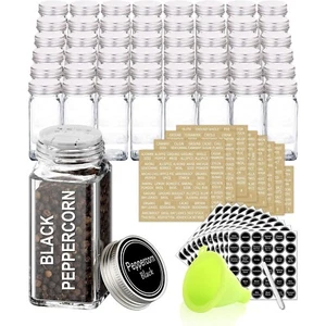48 Glass Spice Jars with 713 Spice Labels,Chalk Marker and Funnel Complete Set - Picture 1 of 6