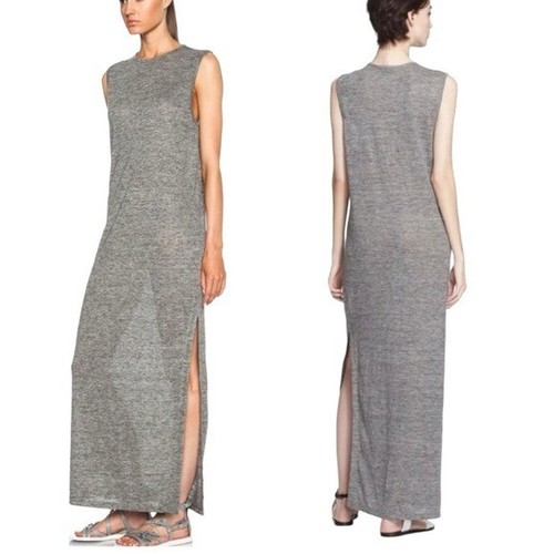 T Alexander Wang 100% Lino Grigio Erica Maxi Cambio Camicia Abito Donna Large