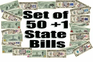 50 + 1 US State Million Dollar Bill Set w Map, Capitol Bldg, Bird, Tree, Flower - Picture 1 of 1