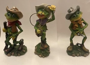 Set Of 3 6” Tall Green Cowboy Frog Resin Figurinevintage collectable Statue - Picture 1 of 4