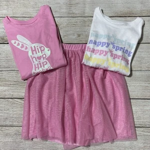 Girls Easter 3 Piece Lot Size L (10-12). NWT! Sparkle Skirt & Short Sleeve Tees - Picture 1 of 12