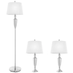 3 Piece Lamp Set Modern Floor Lamp & 2 Table Lamps Nickel Finish Lamps W/ Base - Picture 1 of 9