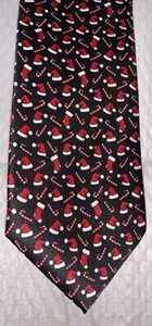 Noel Holiday Collection Necktie Black With Santa Hats And Candy Canes Christmas - Picture 1 of 4