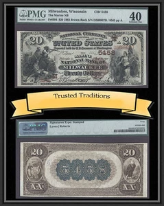 TT FR 504 1882 $20 NBN MILWAUKEE, WI BROWN BACK CH # 5458 PMG 40 EXTREMELY FINE - Picture 1 of 1