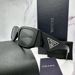 PRADA Sonnenbrille neu schwarz silber Metall 3D-Plakette Logo PR 09ZS rechteckig 1AB5S0 - Bild 1 von 17