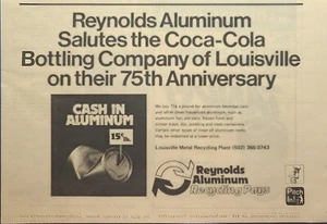 Reynolds Aluminum Louisville Metal Recycling Salutes Coke Vintage Print Ad 1976 - Imagen 1 de 4