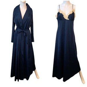VTG Nightgown Mistee Nightgown Robe Peignoir Medium Nylon Navy Blue Set Lace - Picture 1 of 15