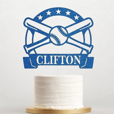 Baseball Birthday Personalised Glitter Cake Topper, Baseball Toppers, 14 Colours - Image 1 of 4