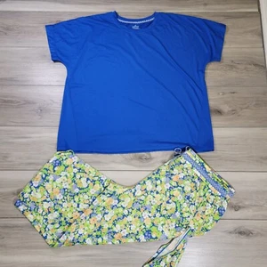 Cuddl Duds Pijama Women's 1X Blue Floral 2 PC Set New - Picture 1 of 7
